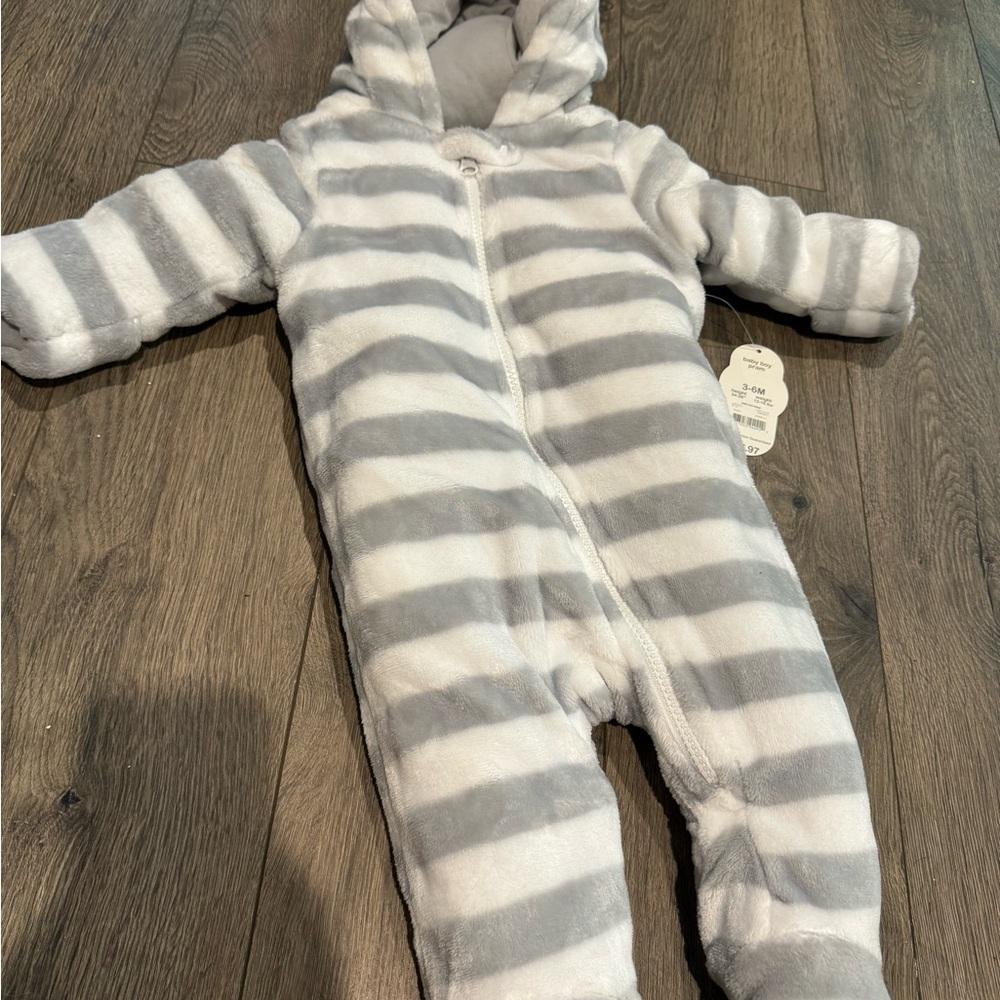 Cozy Striped Gray and White Kids One Piece